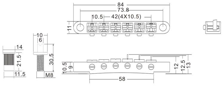 Tune-O-Matic Bridge Narrow Frame Large Stud Holes