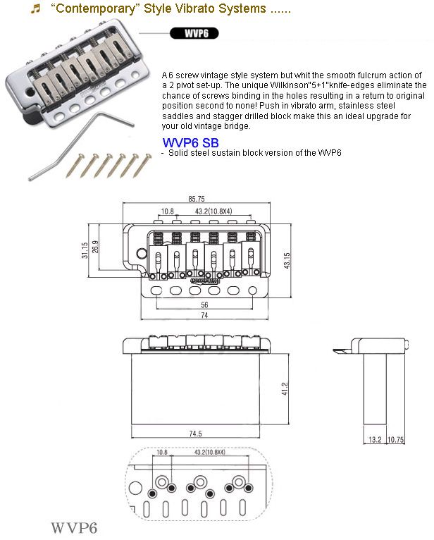 Wilkinson Strat Guitar Tremolo Twist 6 Pivot Screw System