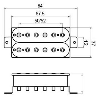 Humbucker Pickup 6 Black Hex Screw 6 Slotted Screw Pole Pieces