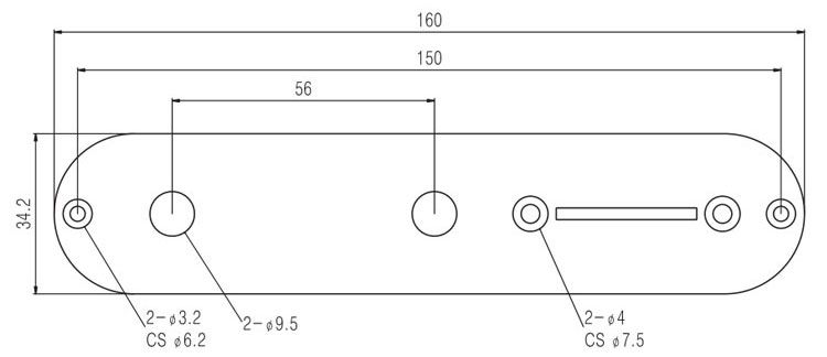 Control Plate Telecaster Style 9.5mm Pot Holes